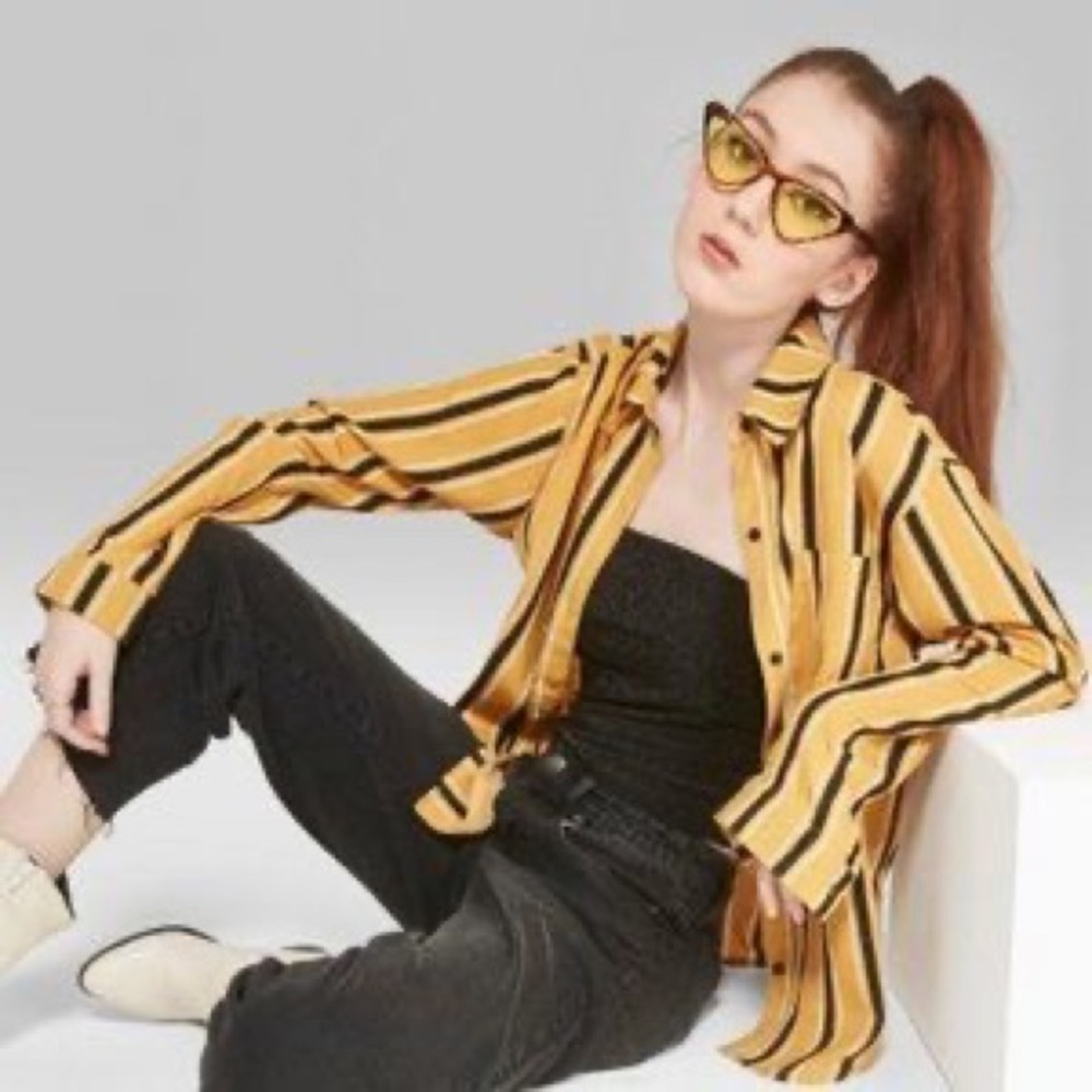 Wild Fable Shirt, Mustard and Black Striped Button Up Blouse, Target